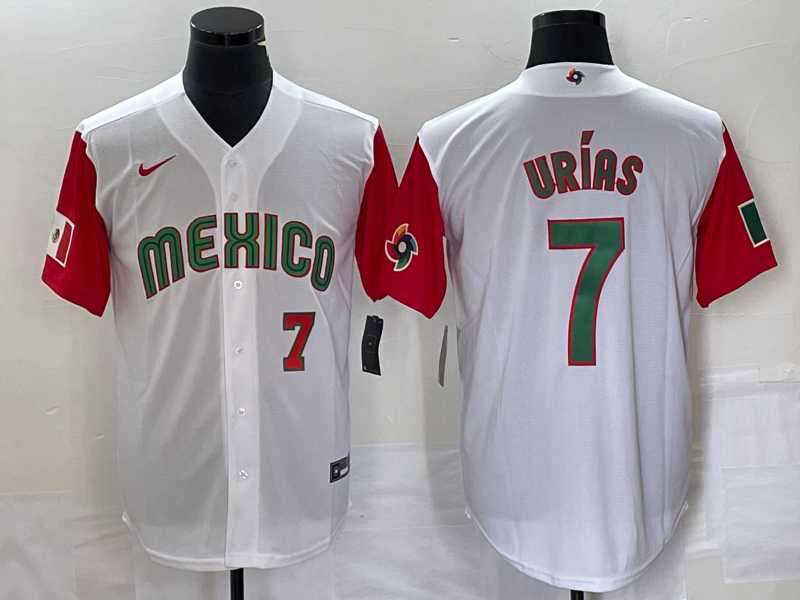 Men's Mexico Baseball #7 Julio Urias Number 2023 White Red World Classic Stitched Jersey52